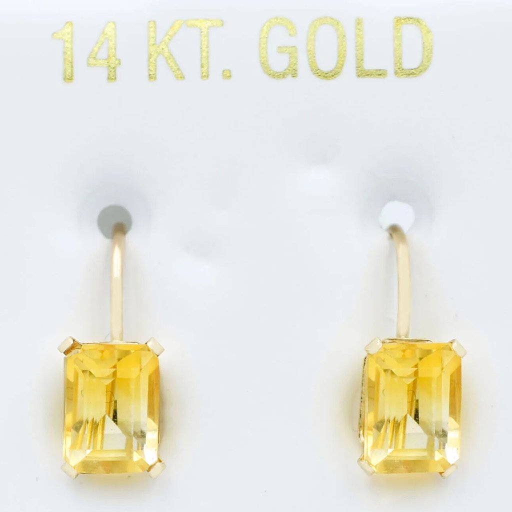 Genuine 2.84 Cts Yellow Topaz Dangling Earrings 14k Gold